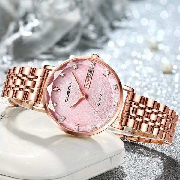 CUENA 6002 Luxury Date Rhinestone Bracelet Ladies Watch-Rose Gold - Image 2