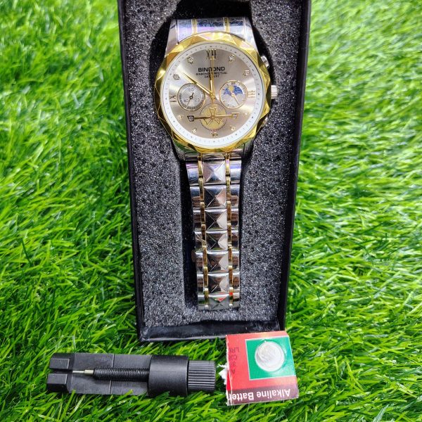 BINBOND B1236 Brand Fashion Tourbillon Dial Quartz Watches Men’s Luxury Stainless Steel + Free Chain cutter @ Battery. - Image 2
