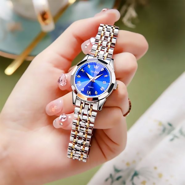 OLEVS Watch for Women Branded Stainless steel Elegant Luminous Ladies Watches 9931 Silver Royal Blue - Image 2