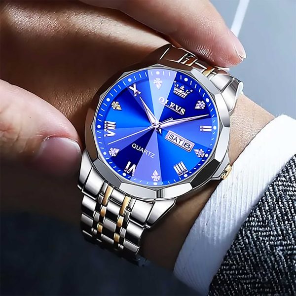 Olevs Stainless Steel fashionable Couple watches Silver Royal Blue - Image 2